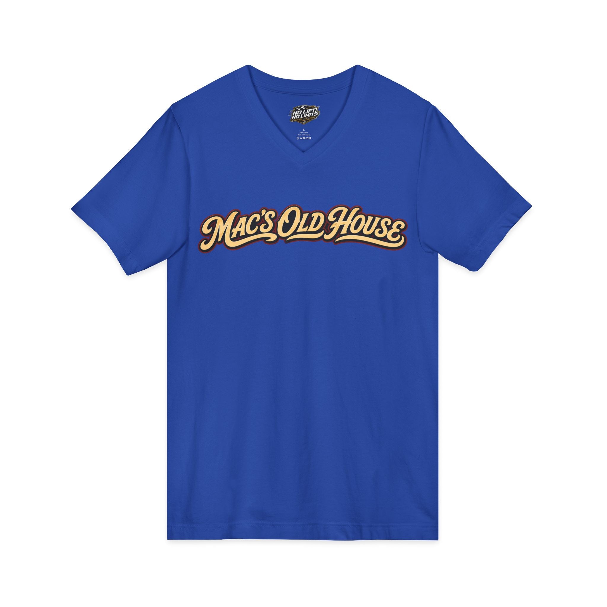 Mac's Old House V-Neck Tee — Retro Diner & Classic Cars Graphic Shirt
