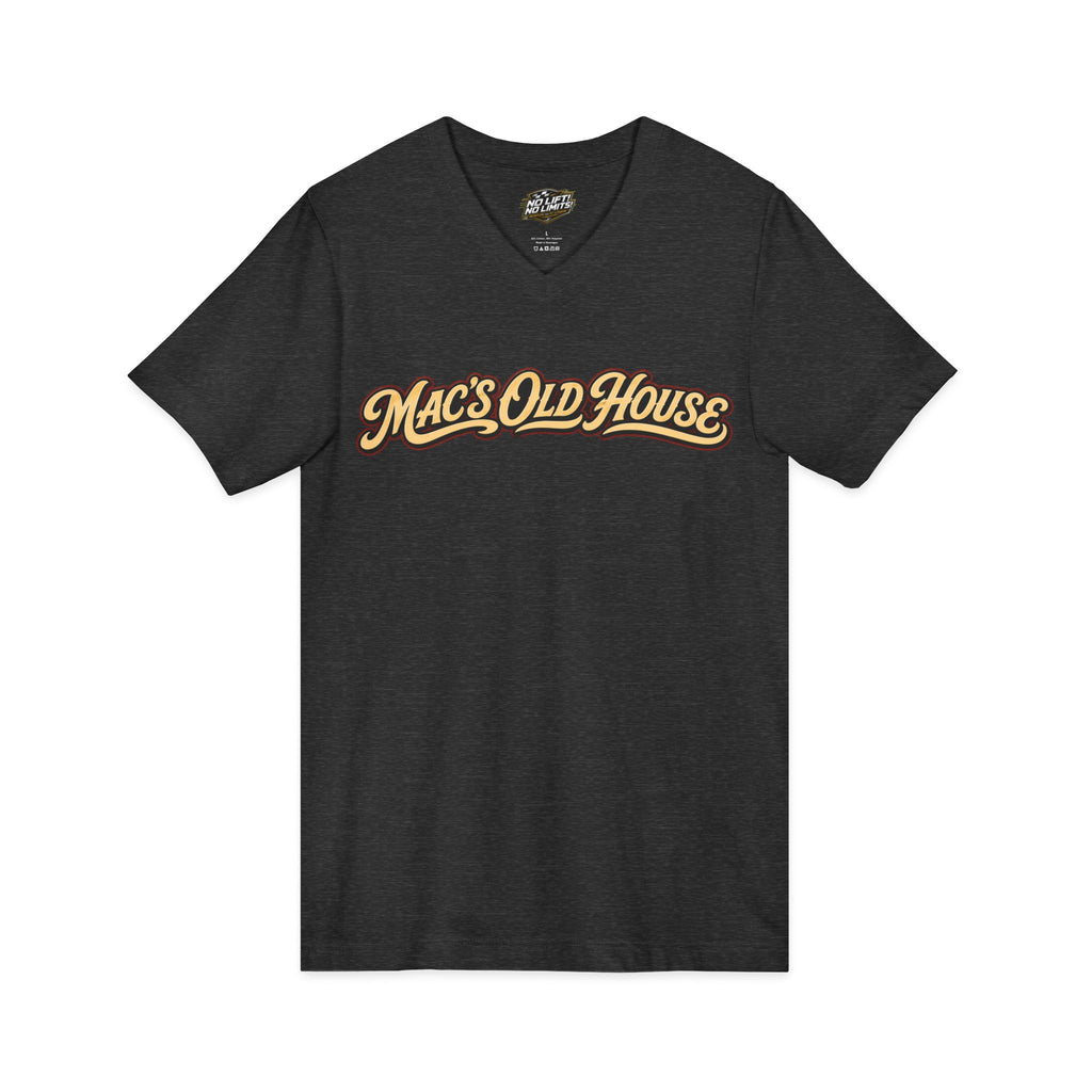 Mac's Old House V-Neck Tee — Retro Diner & Classic Cars Graphic Shirt