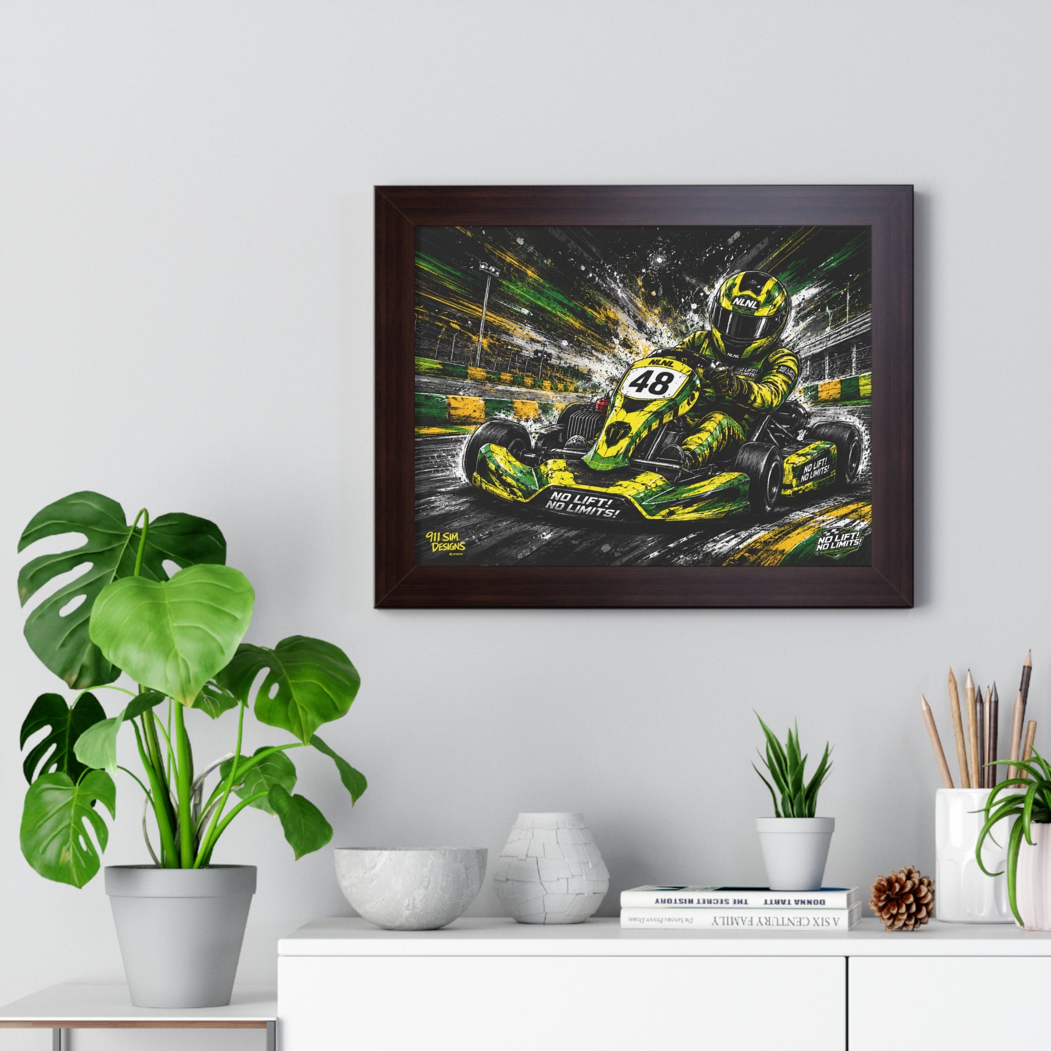 Go-Kart Racing Framed Poster — "No Limits" High-Speed Track Art