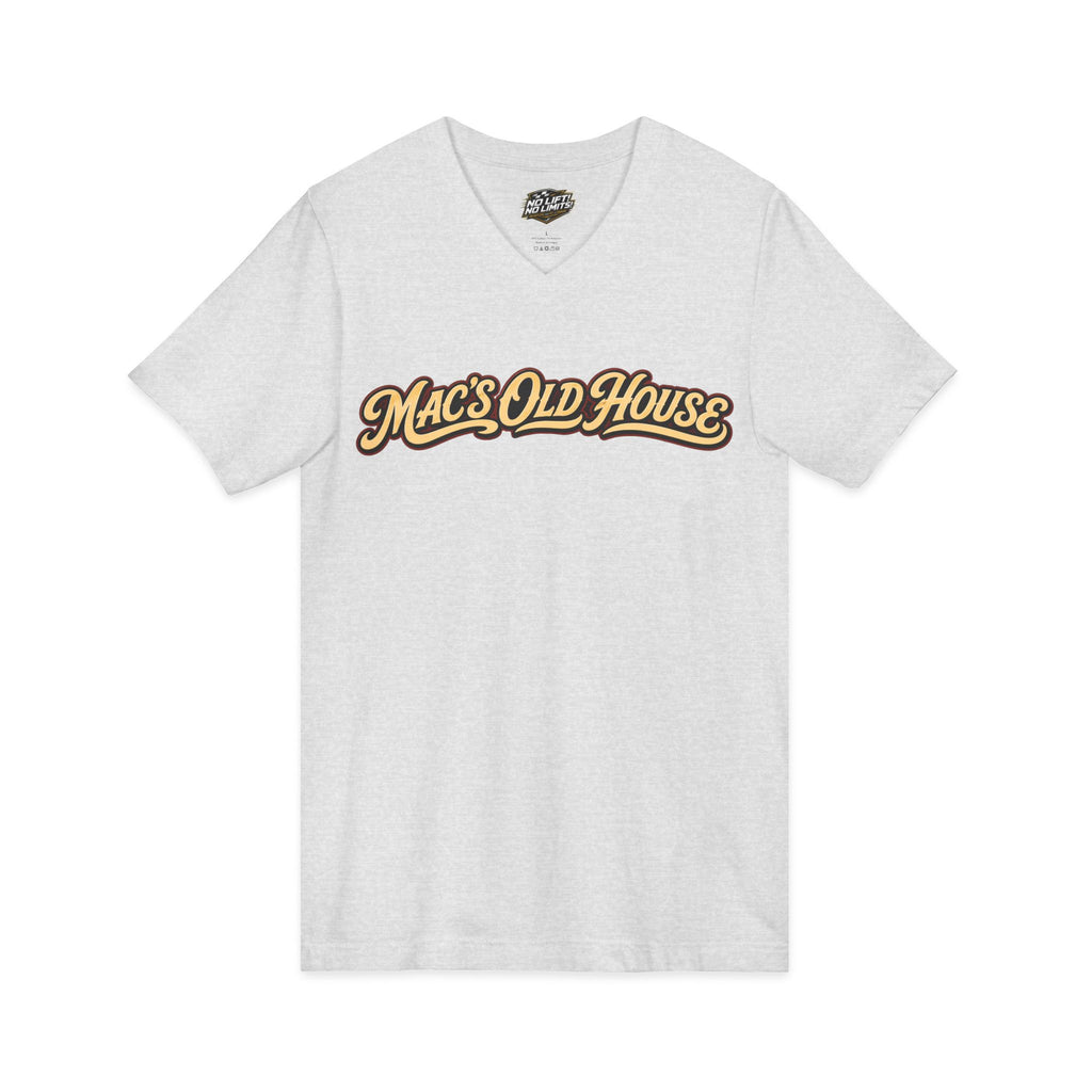 Mac's Old House V-Neck Tee — Retro Diner & Classic Cars Graphic Shirt
