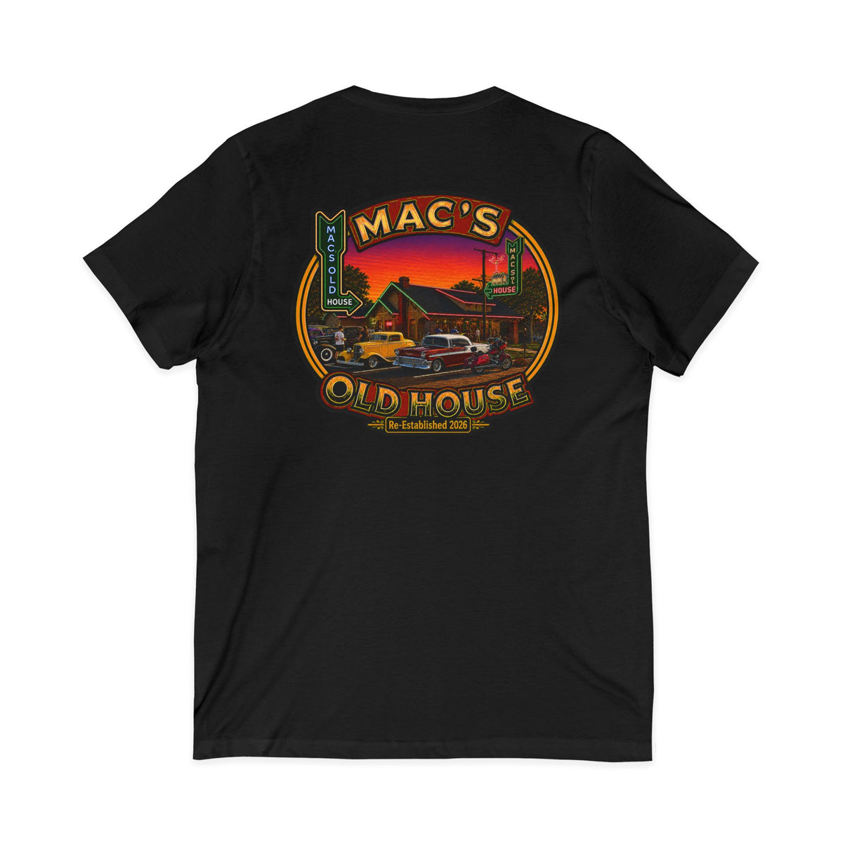 Mac’s Old House Re-Established 2026  V-Neck Tee