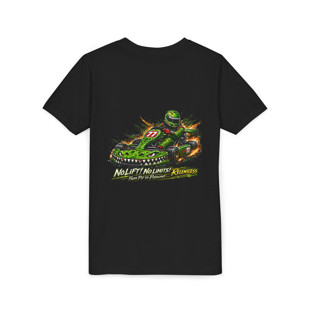 Youth Tee — "No Lift, No Limits" Green Go-Kart Racing Graphic