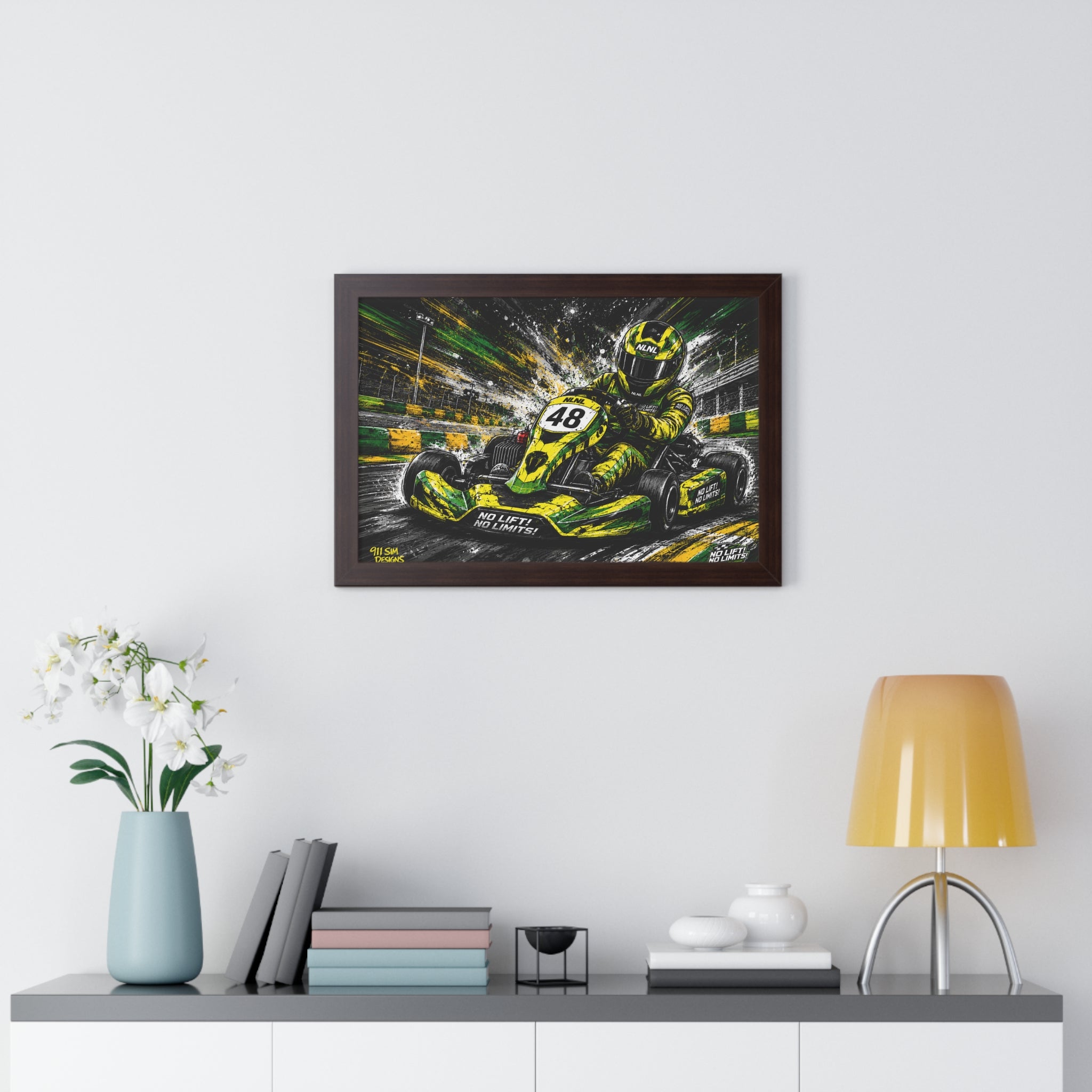 Go-Kart Racing Framed Poster — "No Limits" High-Speed Track Art