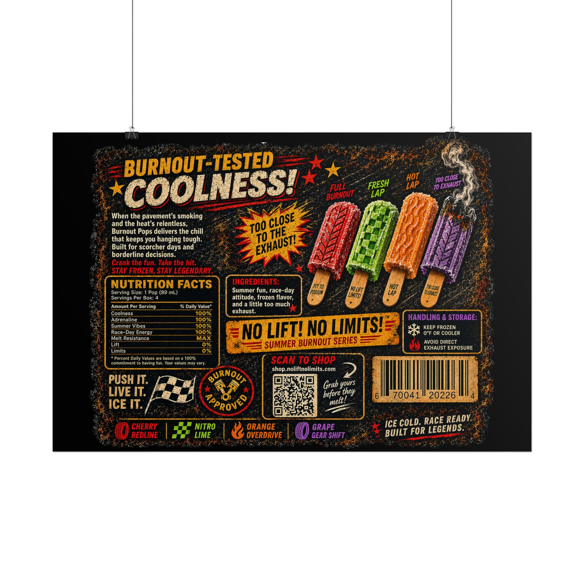 Rolled Poster — Retro 'Burnout-Tested Coolness' Popsicle Label Art