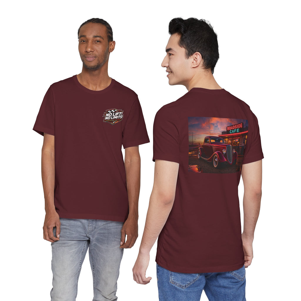 Classic Car Tee – 'No Limits' Retro Roadside Café Graphic Shirt