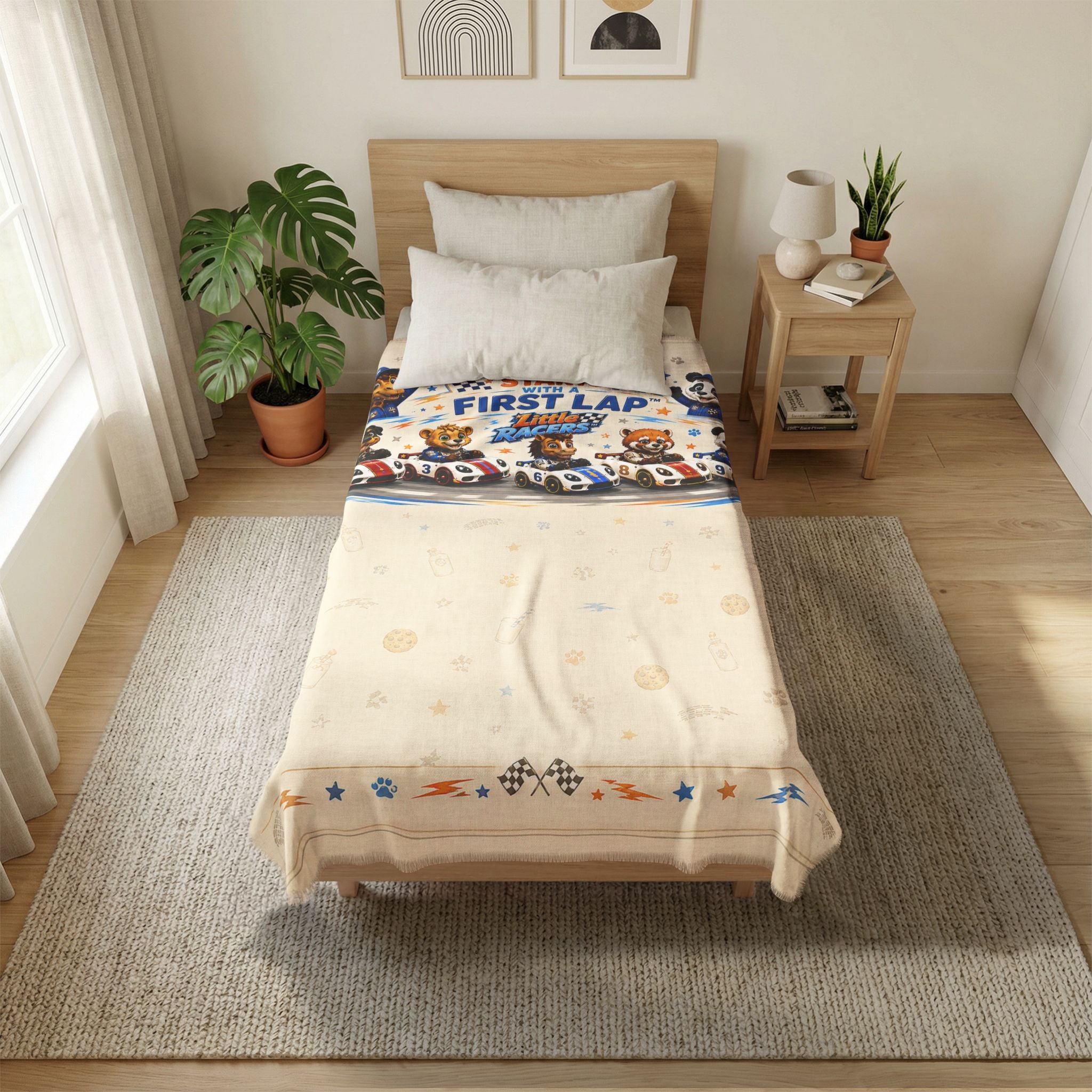 Little Racers™ Woven-Style Coverlet – Every Racer Starts With a First Lap™ Kids Racing Blanket