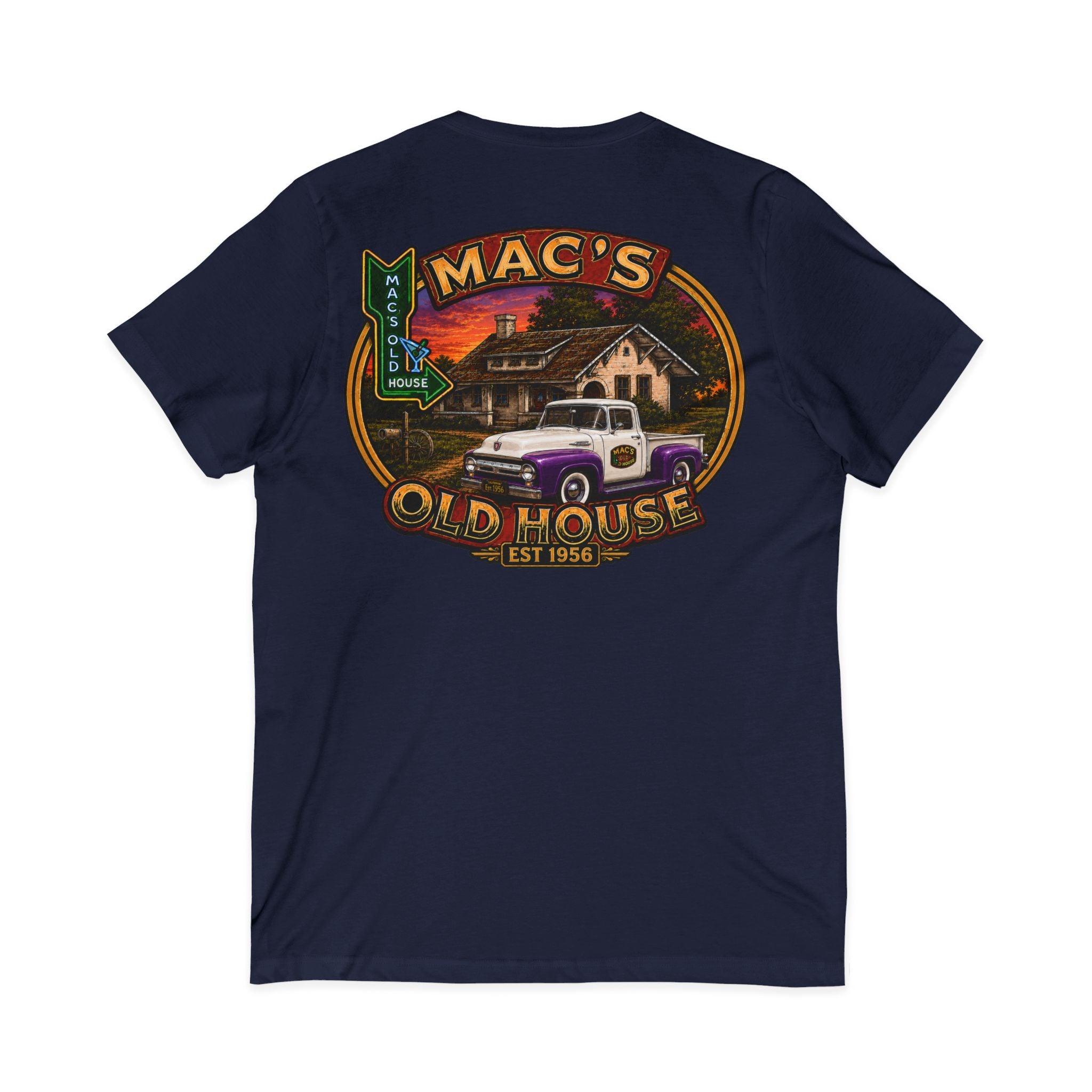 Mac’s Old House Vintage Truck V-Neck Tee