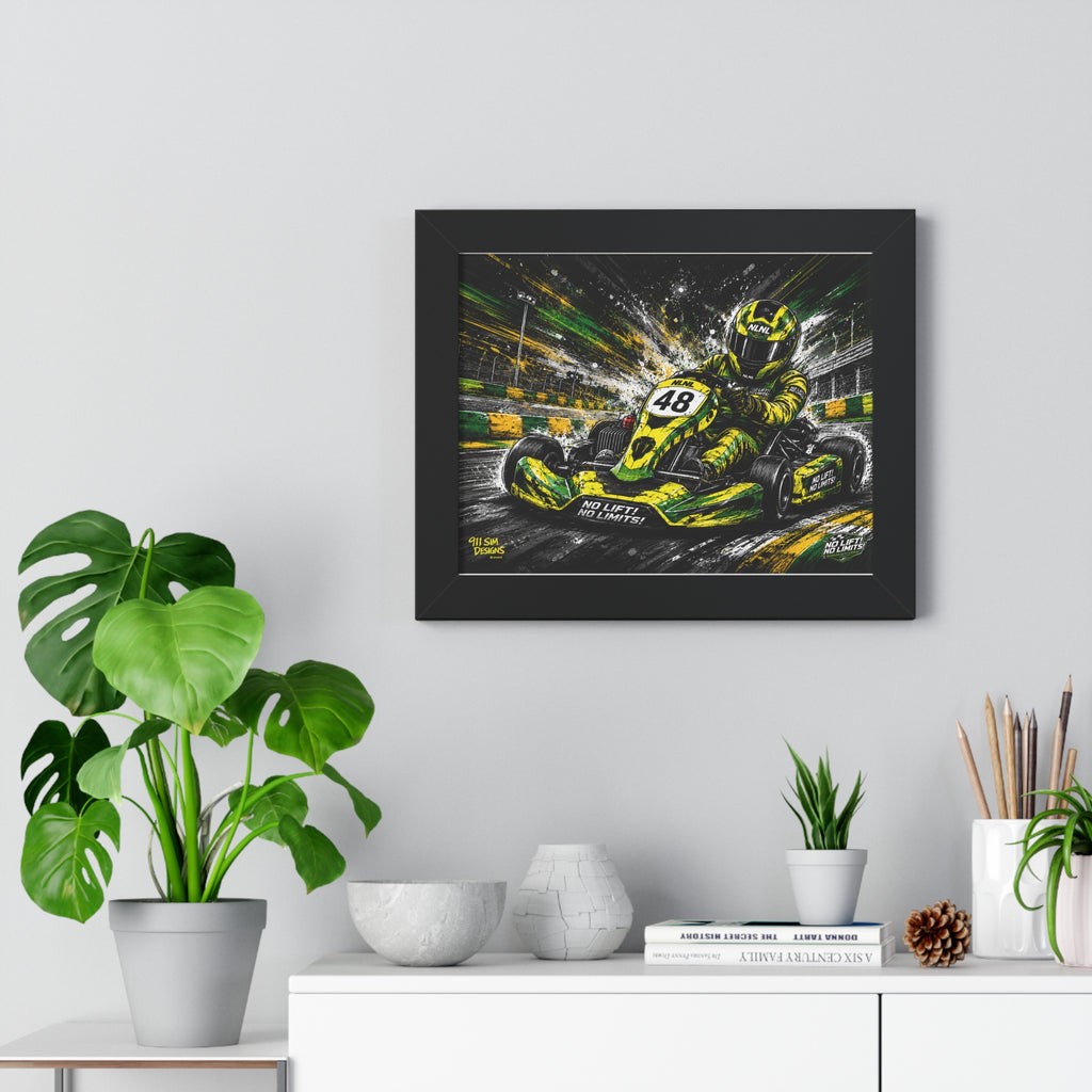 Go-Kart Racing Framed Poster — "No Limits" High-Speed Track Art