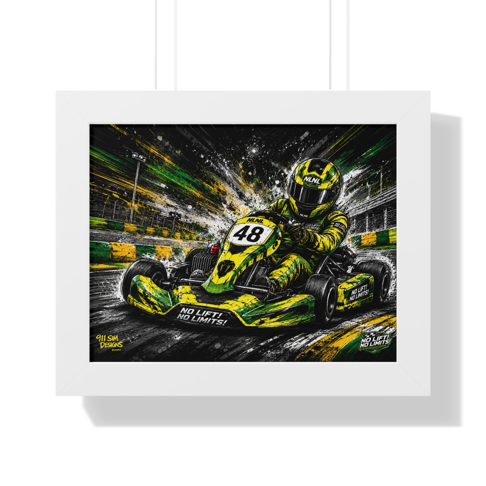 Go-Kart Racing Framed Poster — "No Limits" High-Speed Track Art