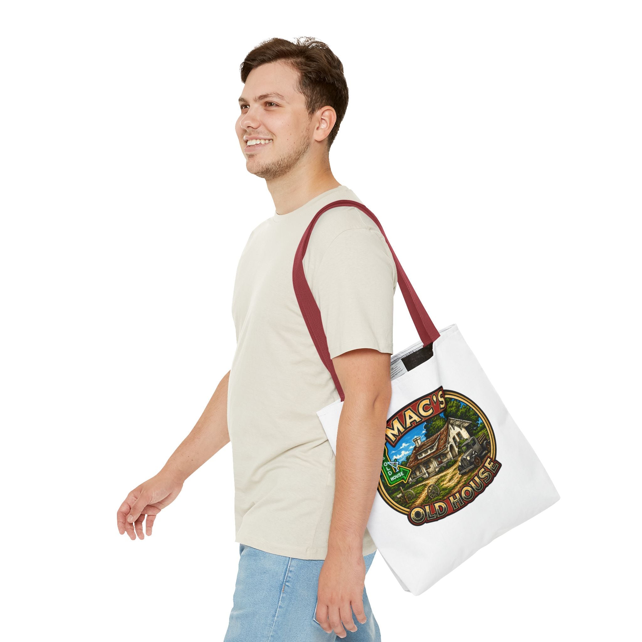 Mac's Old House Tote Bag — Vintage Route 66 Retro Diner Beach Town Carryall