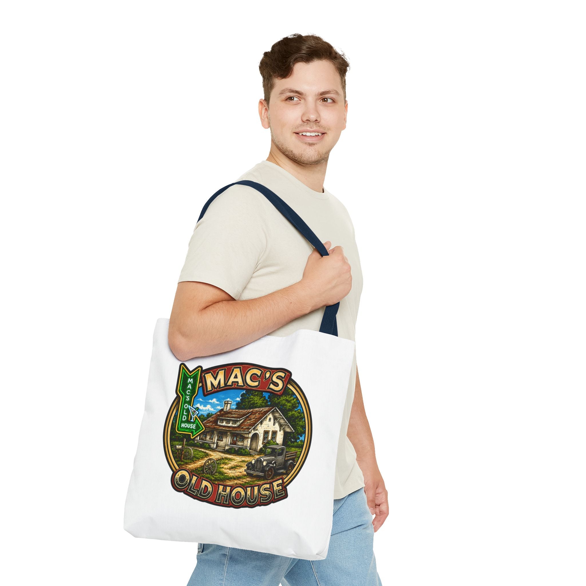 Mac's Old House Tote Bag — Vintage Route 66 Retro Diner Beach Town Carryall