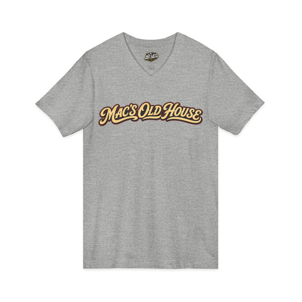 Mac's Old House V-Neck Tee — Retro Diner & Classic Cars Graphic Shirt