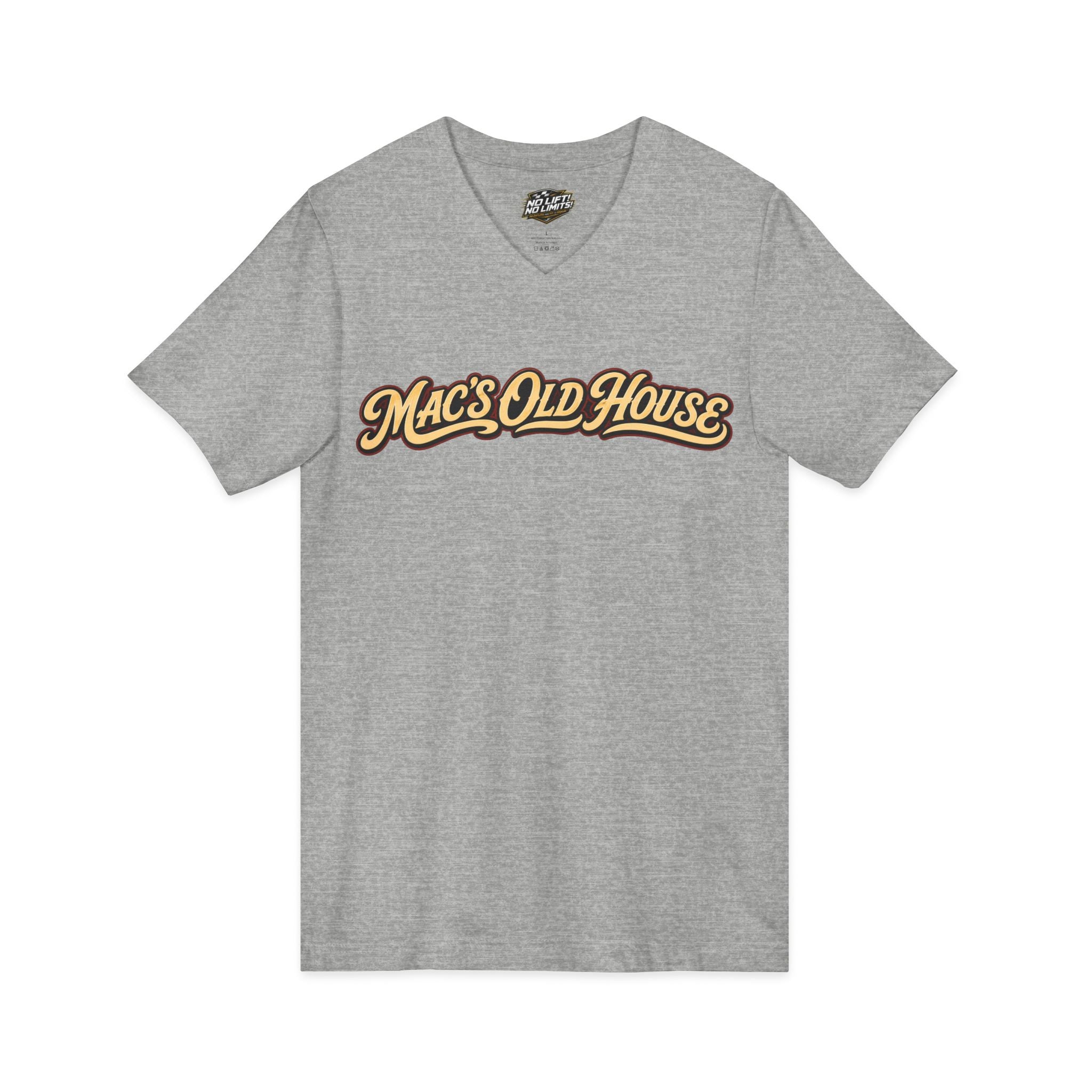 Mac's Old House V-Neck Tee — Retro Diner & Classic Cars Graphic Shirt