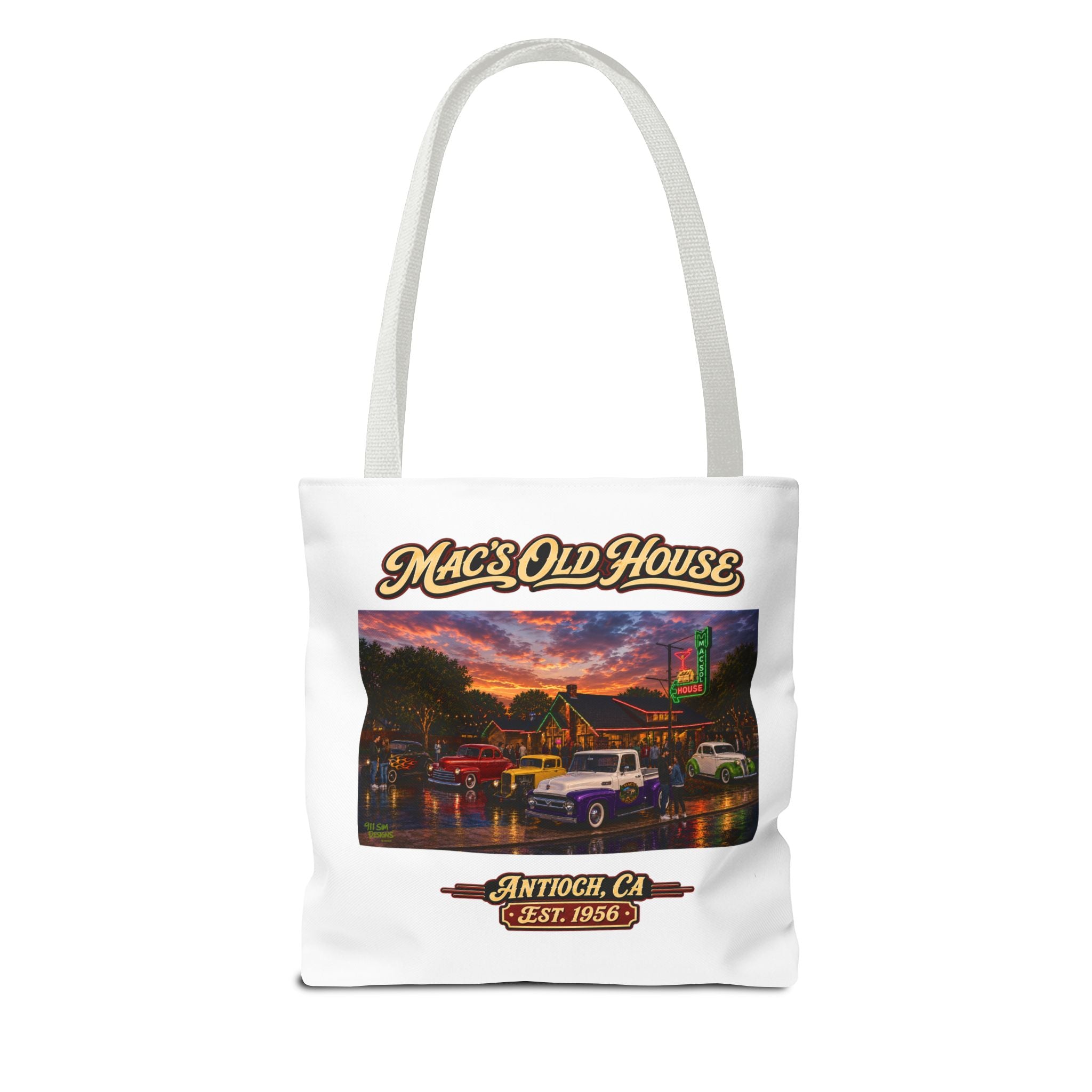 Mac's Old House Tote Bag — Vintage Route 66 Retro Diner Beach Town Carryall