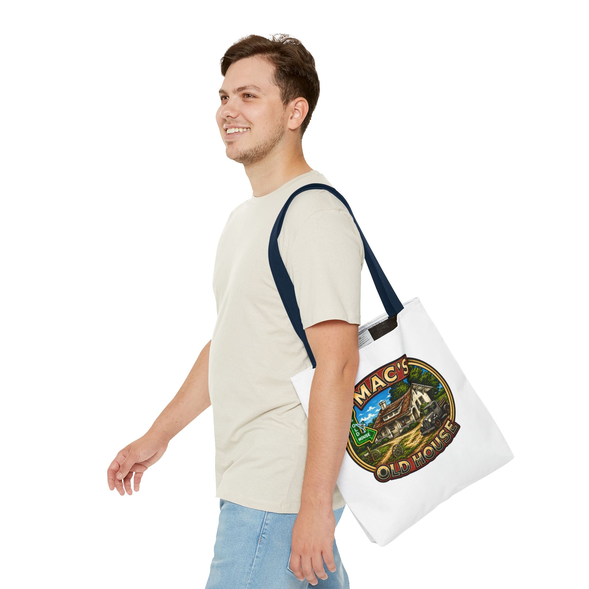 Mac's Old House Tote Bag — Vintage Route 66 Retro Diner Beach Town Carryall