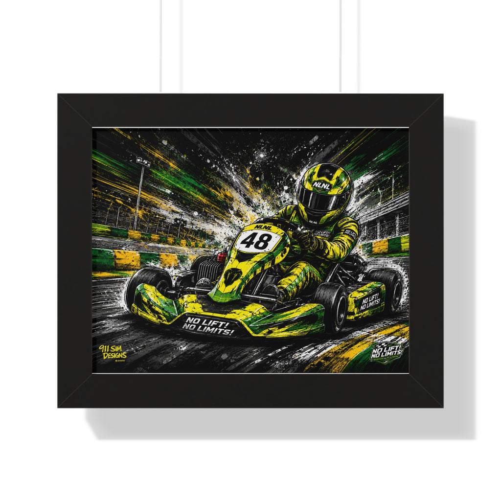 Go-Kart Racing Framed Poster — "No Limits" High-Speed Track Art