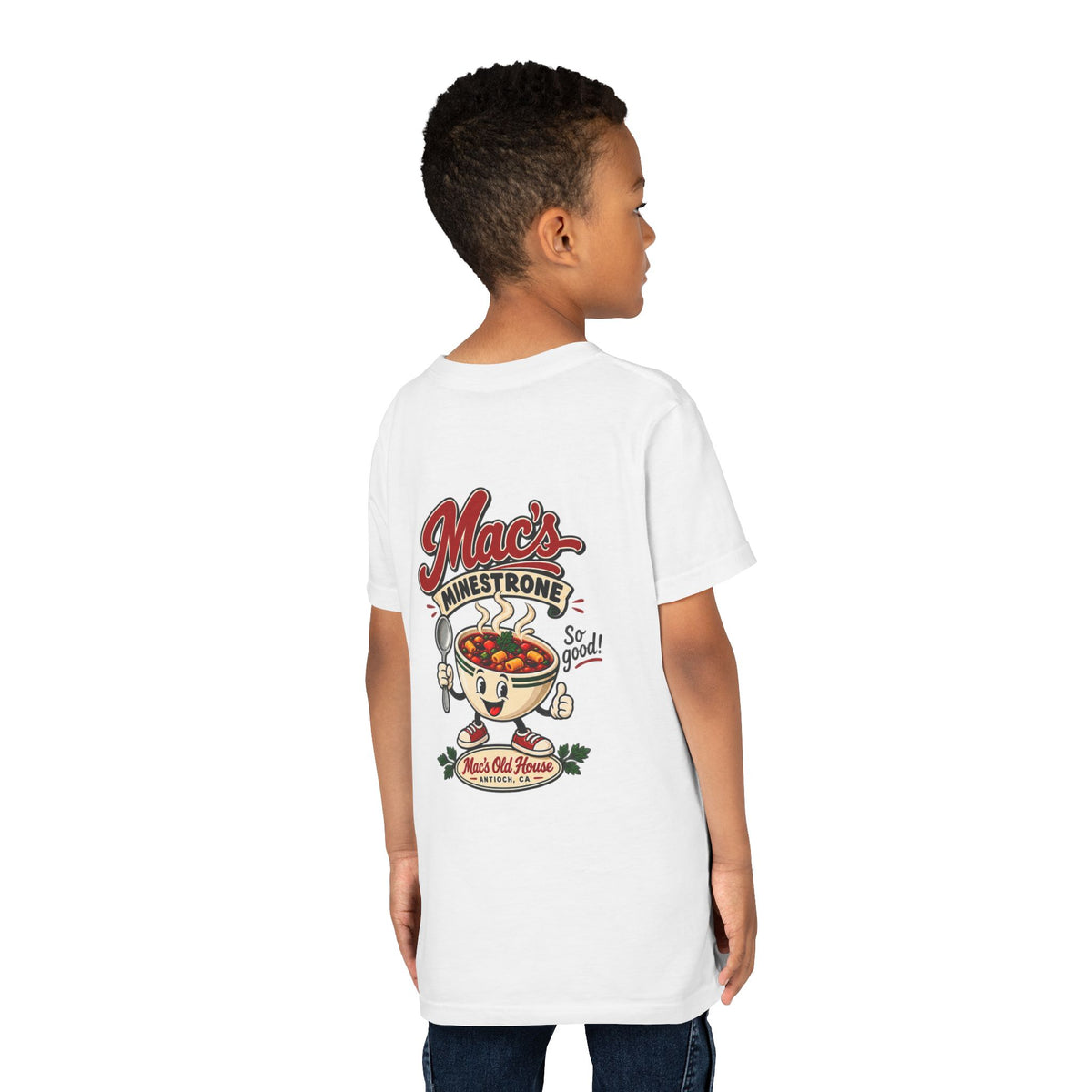 Youth Tee — "Mac's Minestrone" Retro Soup Logo
