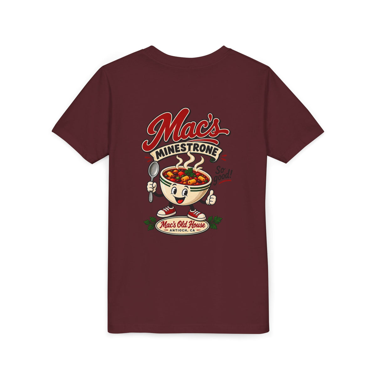Youth Tee — "Mac's Minestrone" Retro Soup Logo