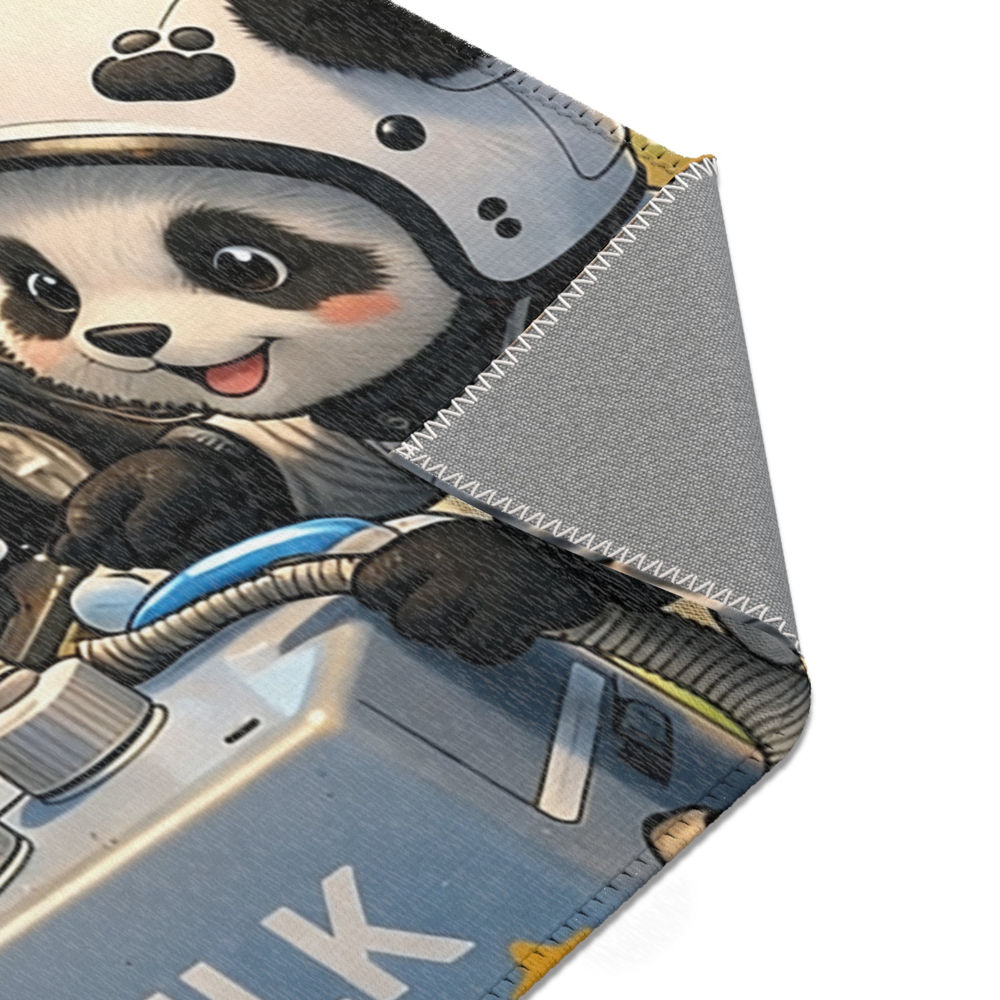 Panda Pit Crew Area Rug — Cute Racing Scene Floor Mat