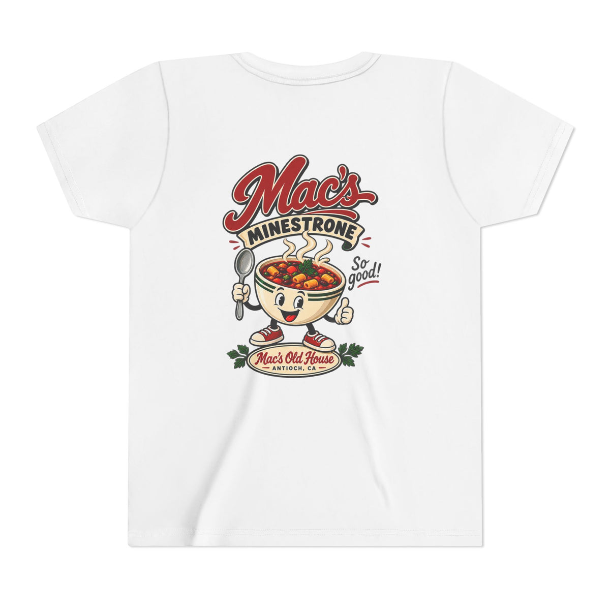 Youth Tee — "Mac's Minestrone" Retro Soup Logo