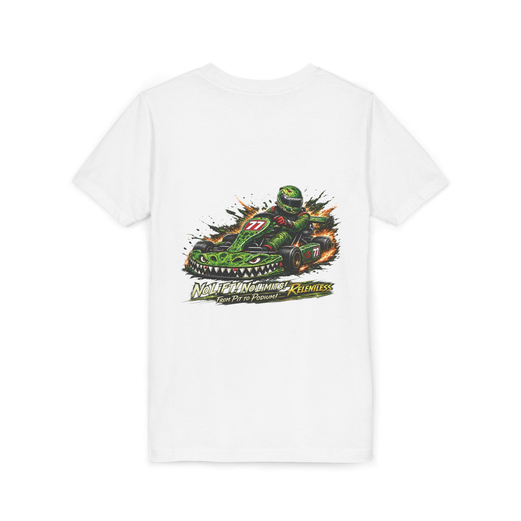 Youth Tee — "No Lift, No Limits" Green Go-Kart Racing Graphic