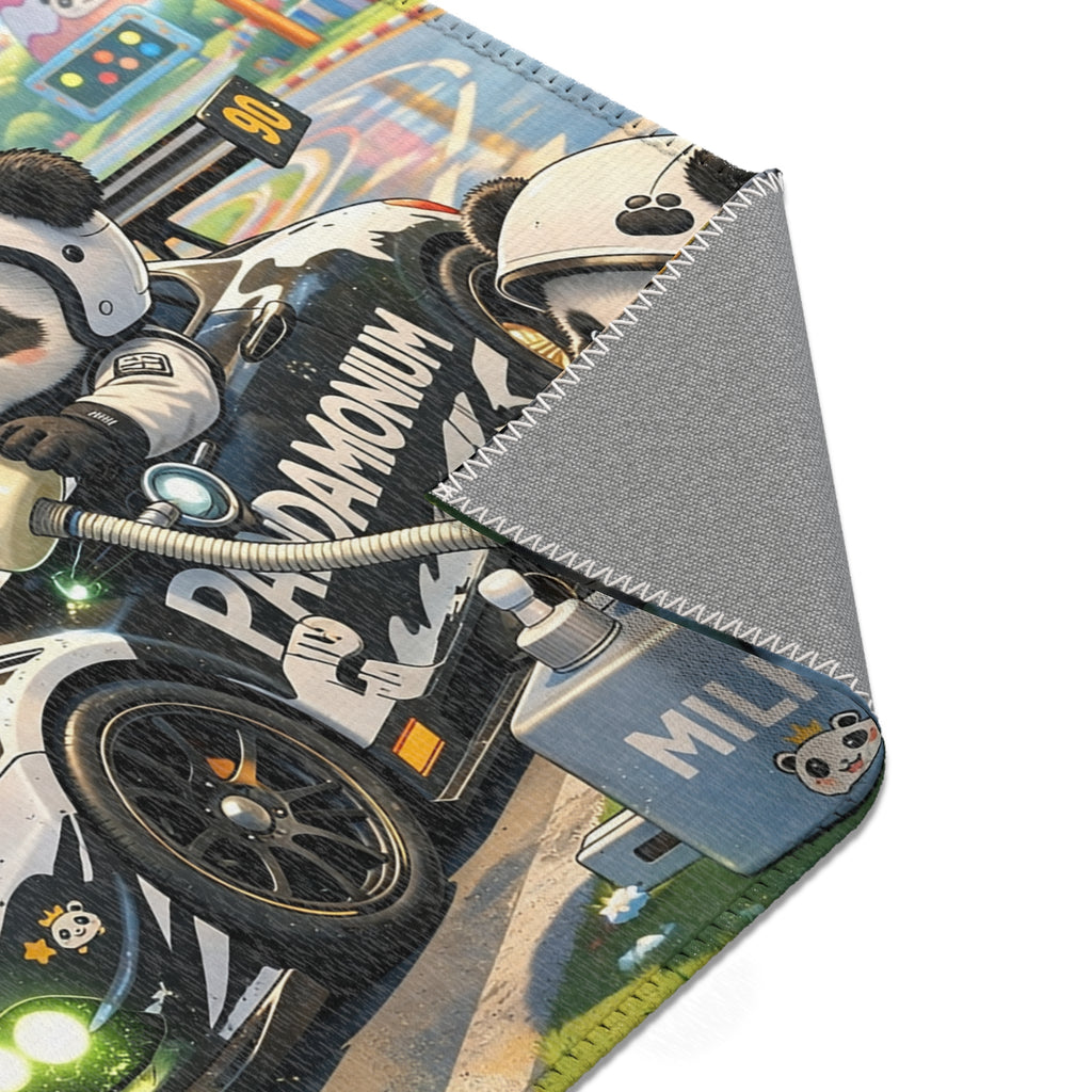 Panda Pit Crew Area Rug — Cute Racing Scene Floor Mat