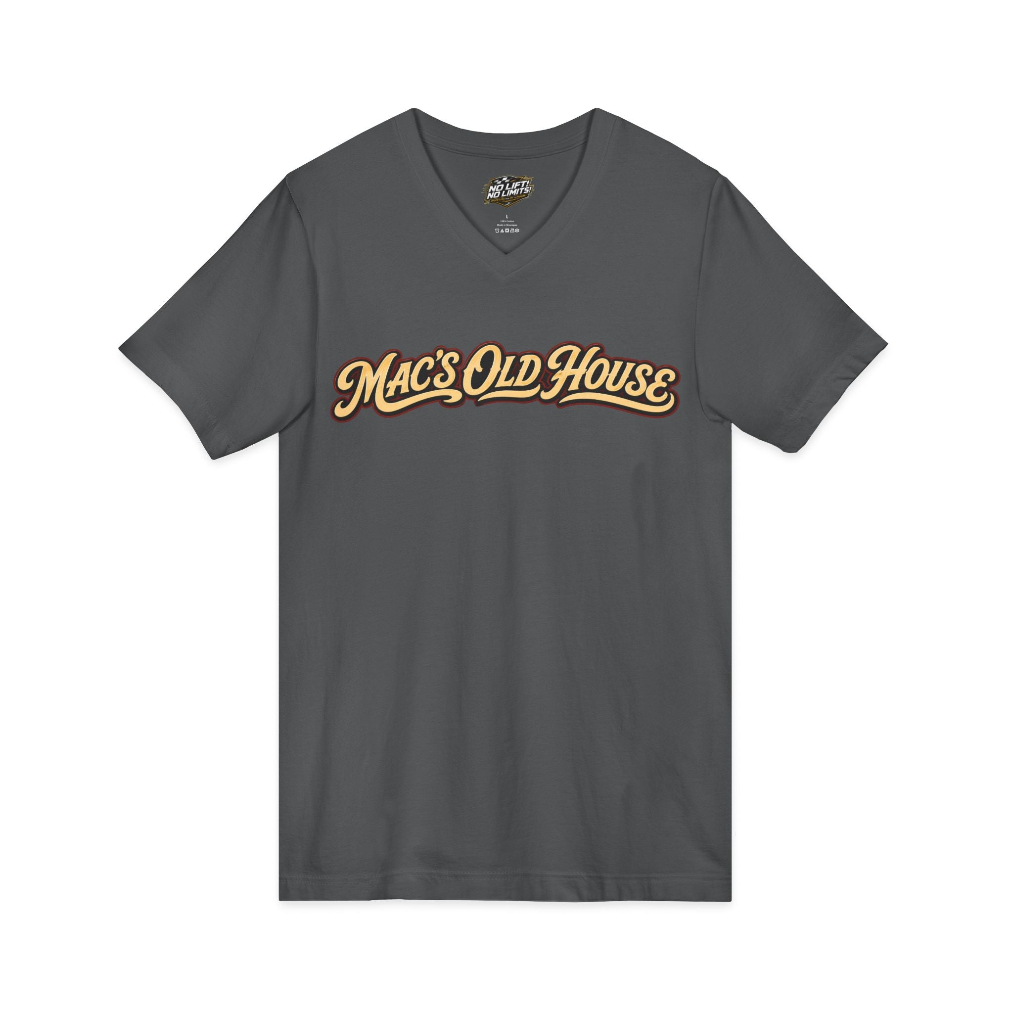 Mac's Old House V-Neck Tee — Retro Diner & Classic Cars Graphic Shirt