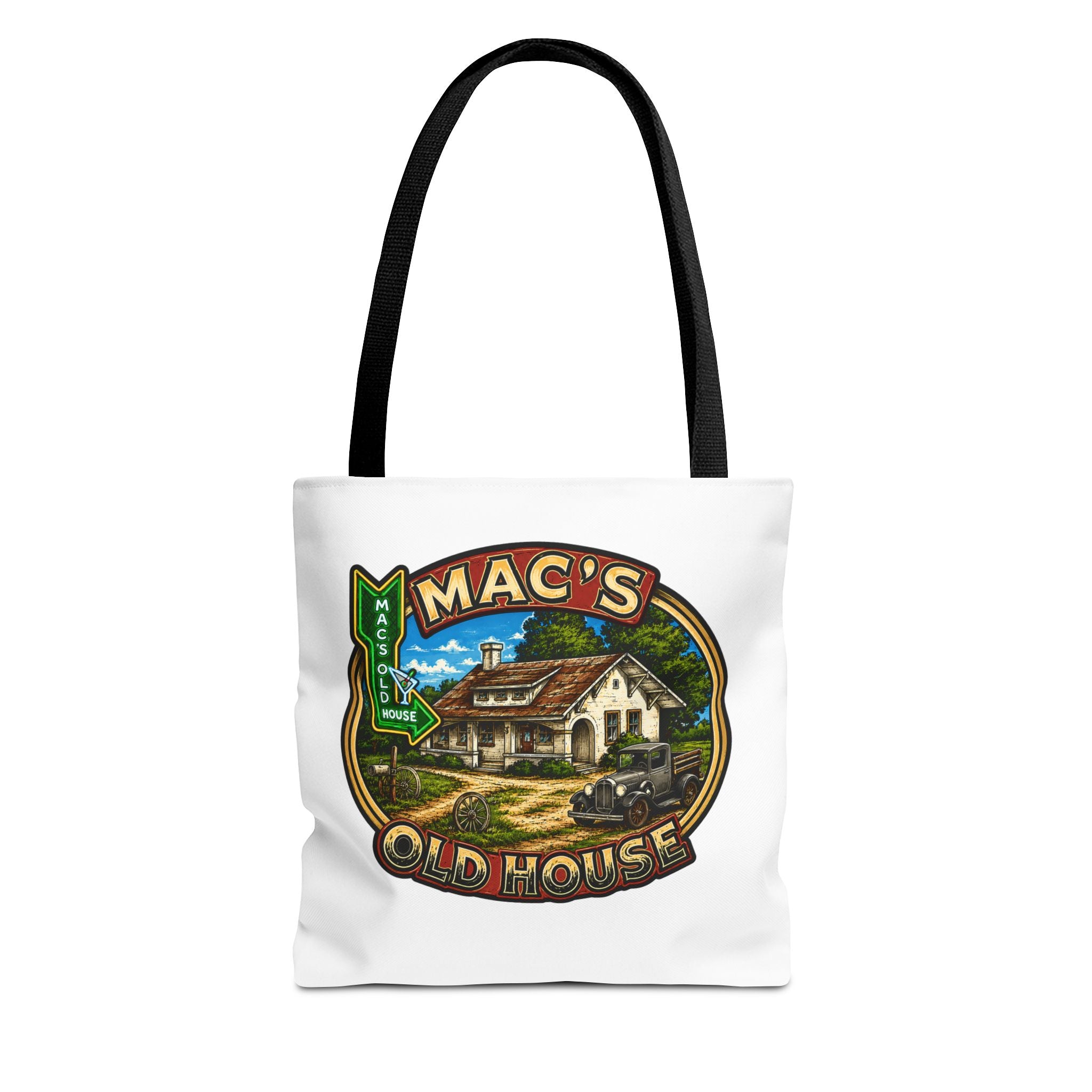 Mac's Old House Tote Bag — Vintage Route 66 Retro Diner Beach Town Carryall