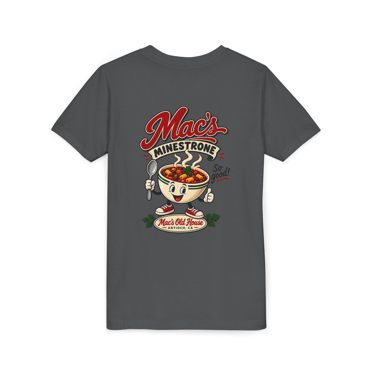 Youth Tee — "Mac's Minestrone" Retro Soup Logo