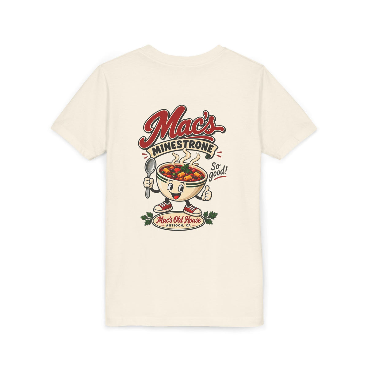 Youth Tee — "Mac's Minestrone" Retro Soup Logo