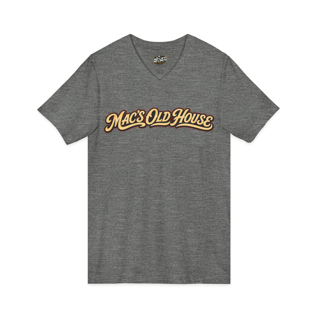 Mac's Old House V-Neck Tee — Retro Diner & Classic Cars Graphic Shirt