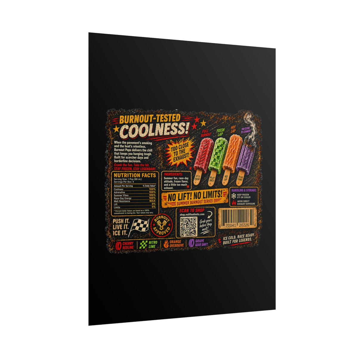 Rolled Poster — Retro 'Burnout-Tested Coolness' Popsicle Label Art