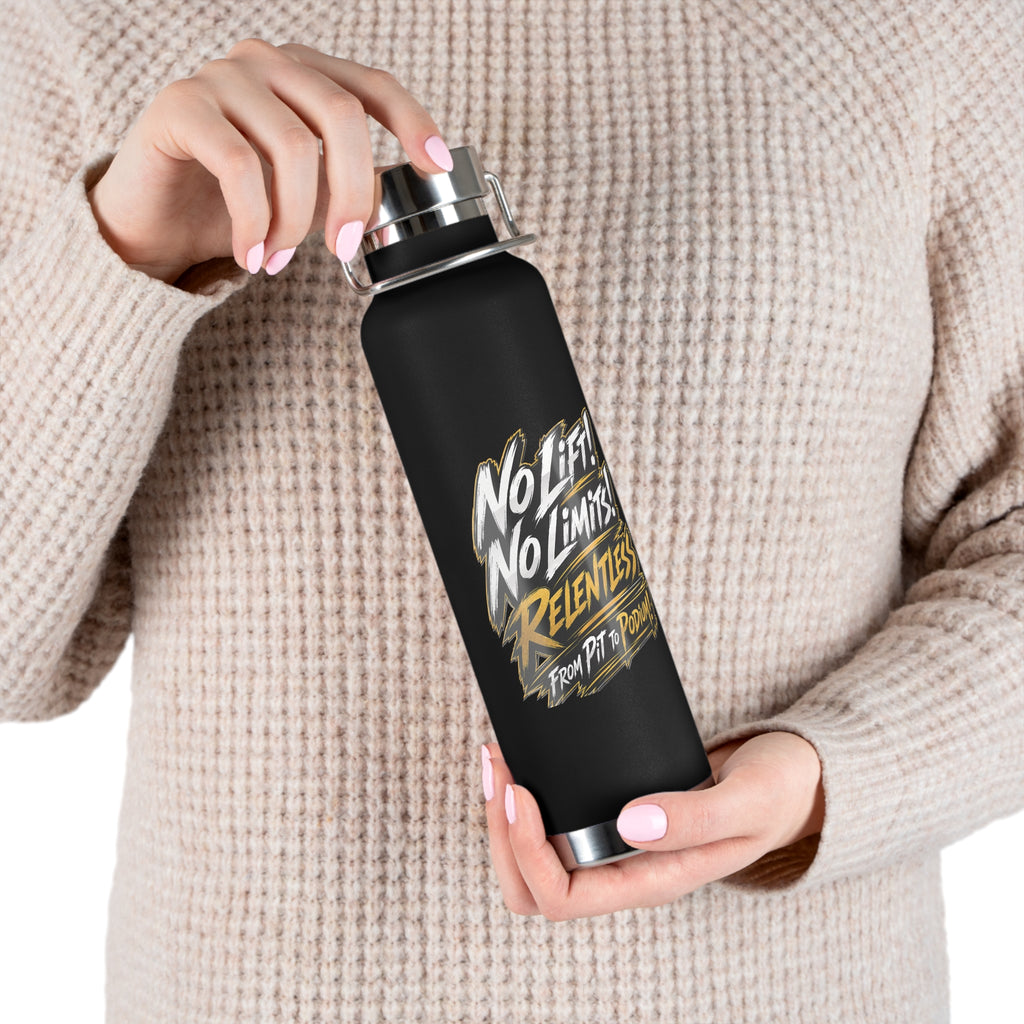 22oz Insulated Water Bottle — “No Limits, Relentless” Motivational Sport Bottle