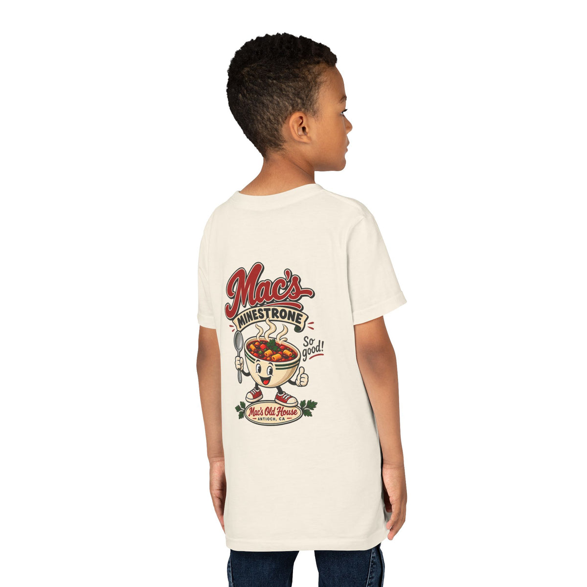 Youth Tee — "Mac's Minestrone" Retro Soup Logo