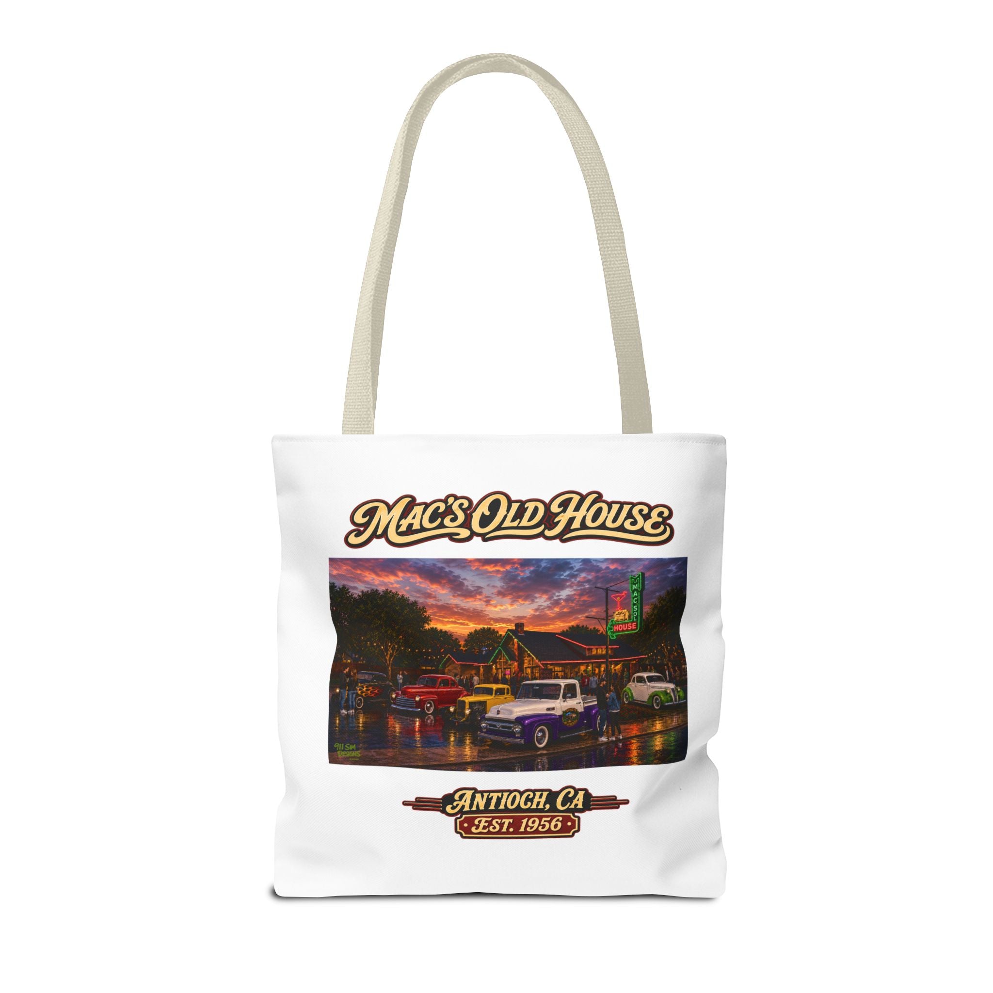 Mac's Old House Tote Bag — Vintage Route 66 Retro Diner Beach Town Carryall